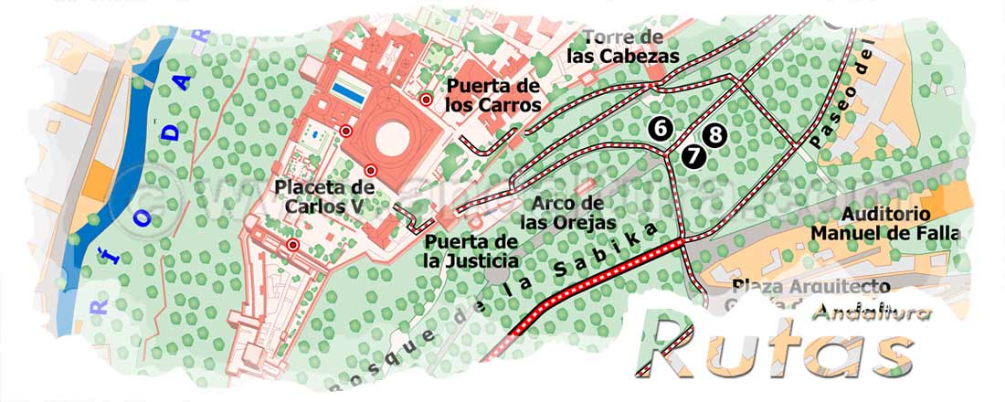 Cabecera de la ruta de la Plaza de Isabel la Católica a la Alhambra
