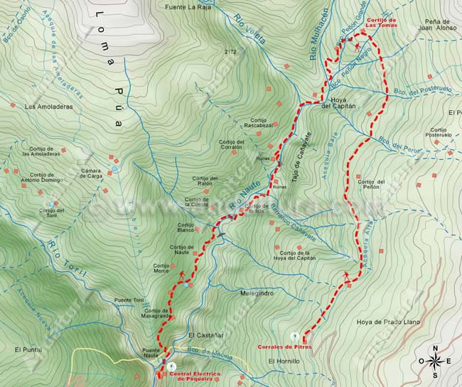 Mapa Topográfico 2 de la Ruta de Capileria al Cortijo de las Tomas - Mapa del Sendero por la Alpujarra PR-A23 Acequias del Poqueira