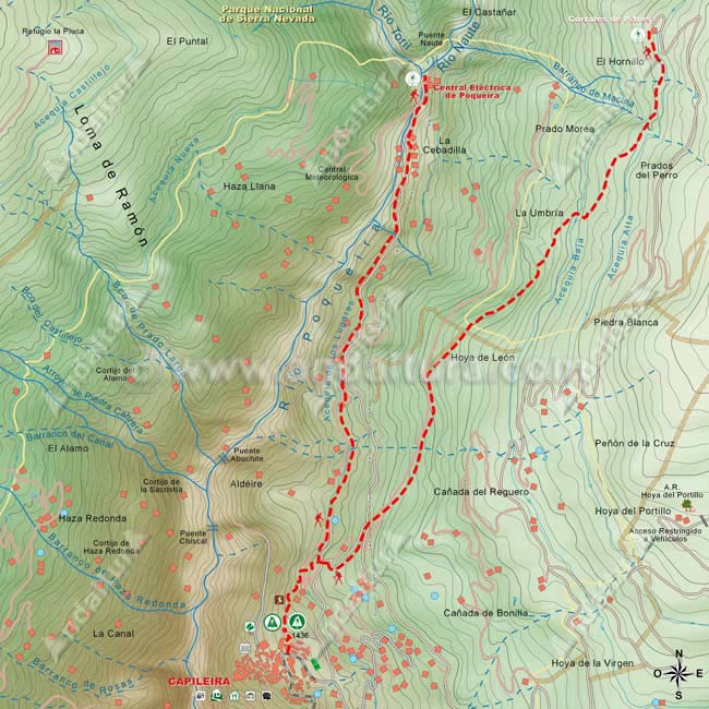 Mapa Topográfico 1 de la Ruta de Capileria al Cortijo de las Tomas - Mapa del Sendero por la Alpujarra PR-A23 Acequias del Poqueira
