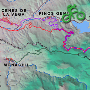 Ruta recorrido ciclista al Veleta desde Monachil: Recorte Mapa Cartográfico