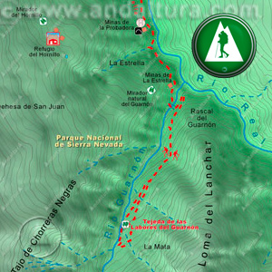 Ruta de Senderismo a la Tejeda de las Labores del Guarnón: Recorte Mapa Cartográfico