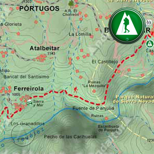 Ruta de Senderismo del Gran Recorrido GR142 de Fondales a Busquístar: Recorte Mapa Cartográfico