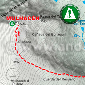 Ruta Senderismo de la Cañada de Siete Lagunas al Mulhacén: Recorte Mapa Cartográfico