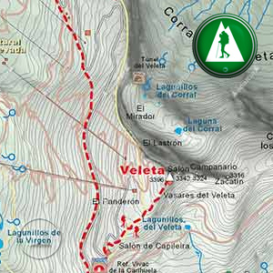Ruta de Senderismo de Hoya de la Mora al Veleta por la Carihuela: Recorte Mapa Cartográfico