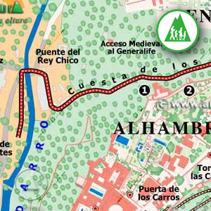 Acceso a la ruta del Paseo de los Tristes a la Alhambra
