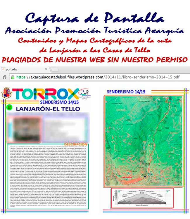 PDF de los Contenidos y Mapas plagiados de Andaltura por la Asociación Promoción Turística Axarquía de Lanjarón a las Casas de Tello