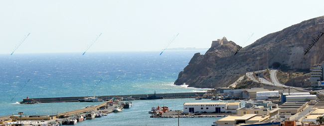 Puerto de Almería y Faro de San Telmo desde la Alcazaba de Almería