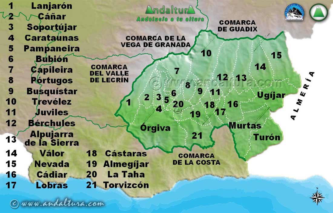 Mapa de los Municipios de la Comarca Alpujarra Granadina