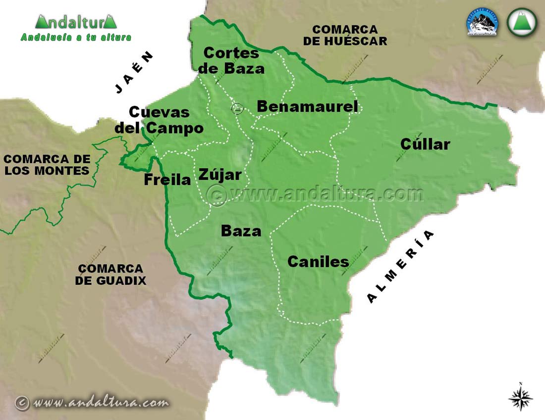 Mapa de los Municipios de la Comarca Baza