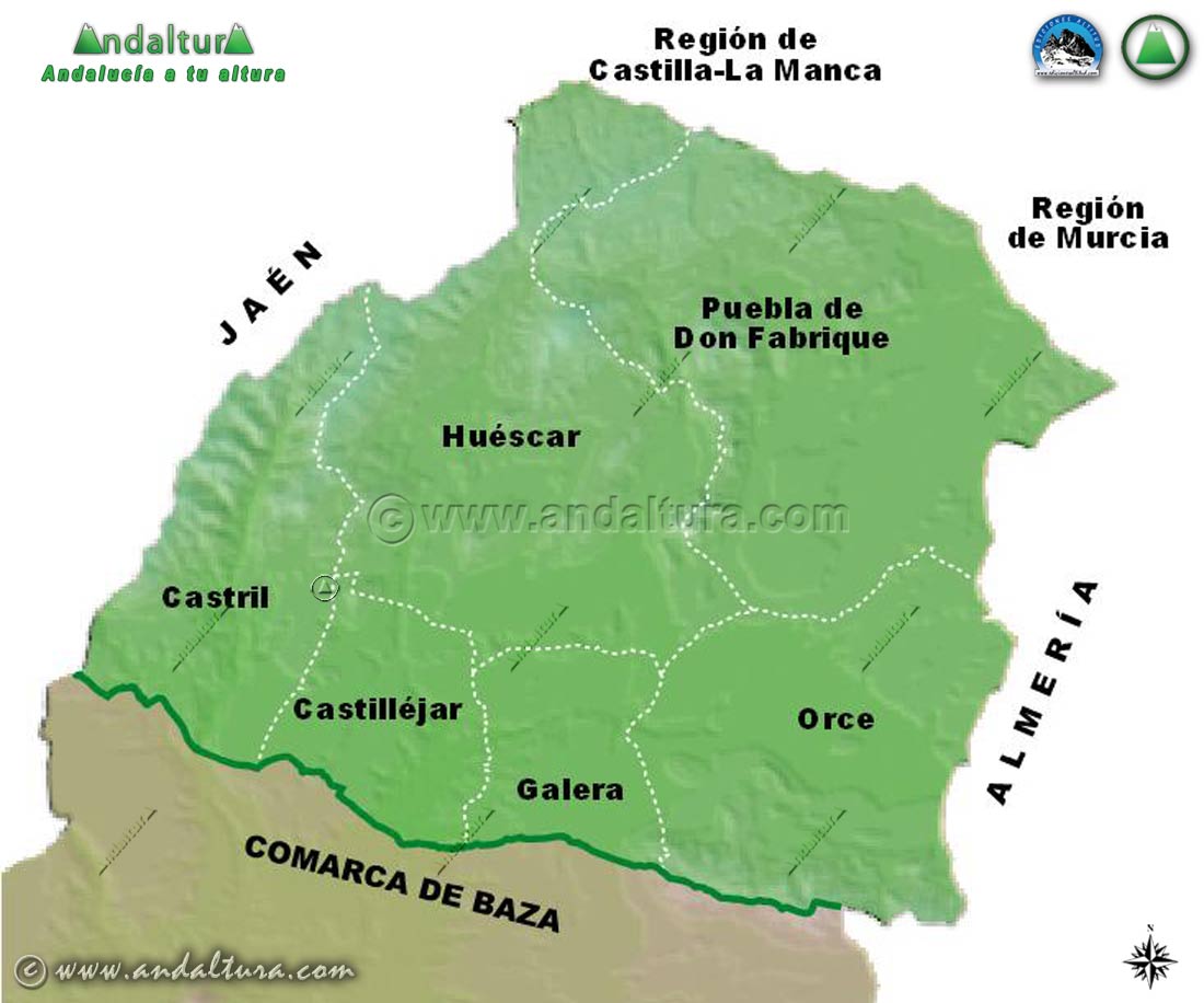 Mapa de los Municipios de la Comarca Huéscar