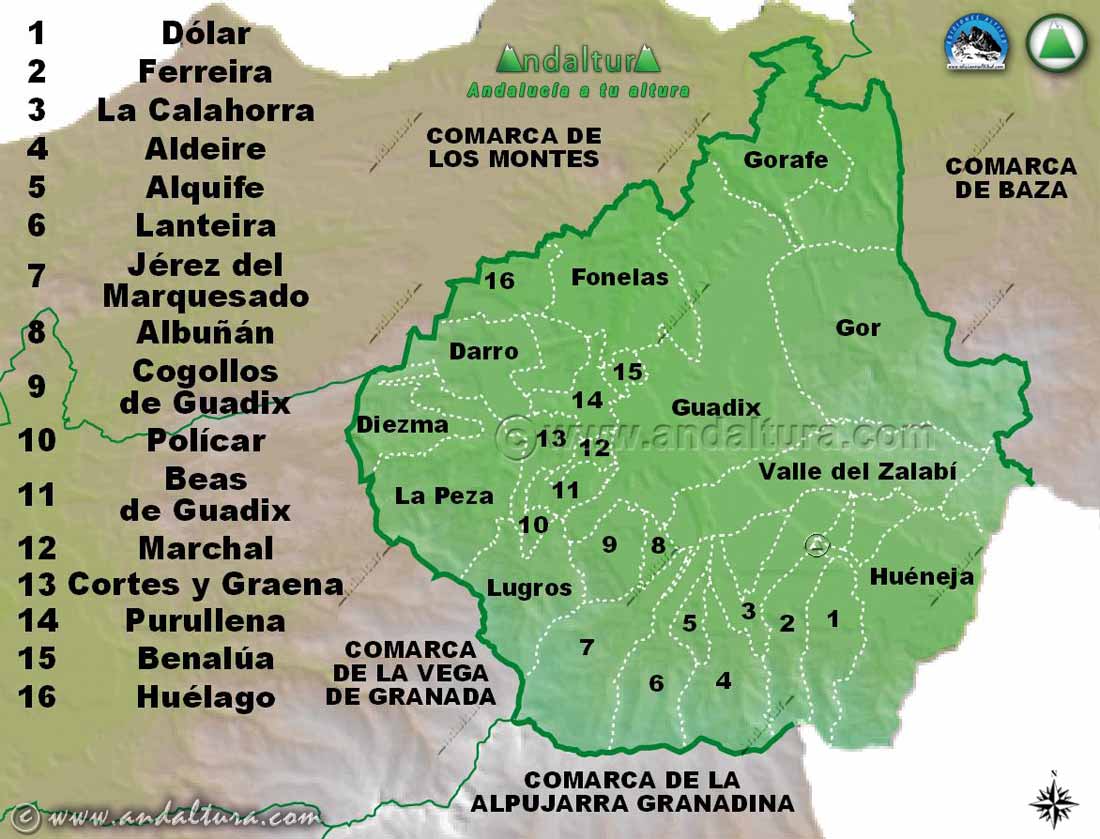 Mapa de los Municipios de la Comarca Guadix