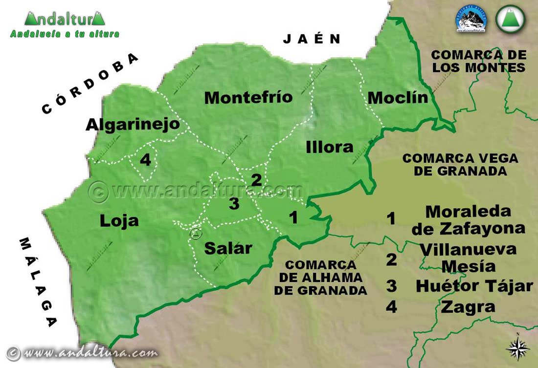 Mapa de los Municipios de la Comarca Loja