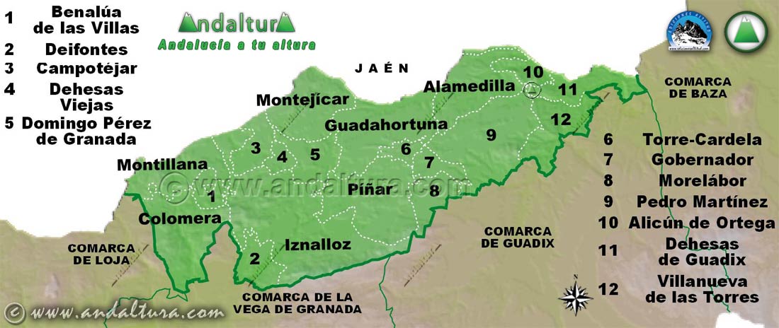Mapa de los Municipios de la Comarca Los Montes