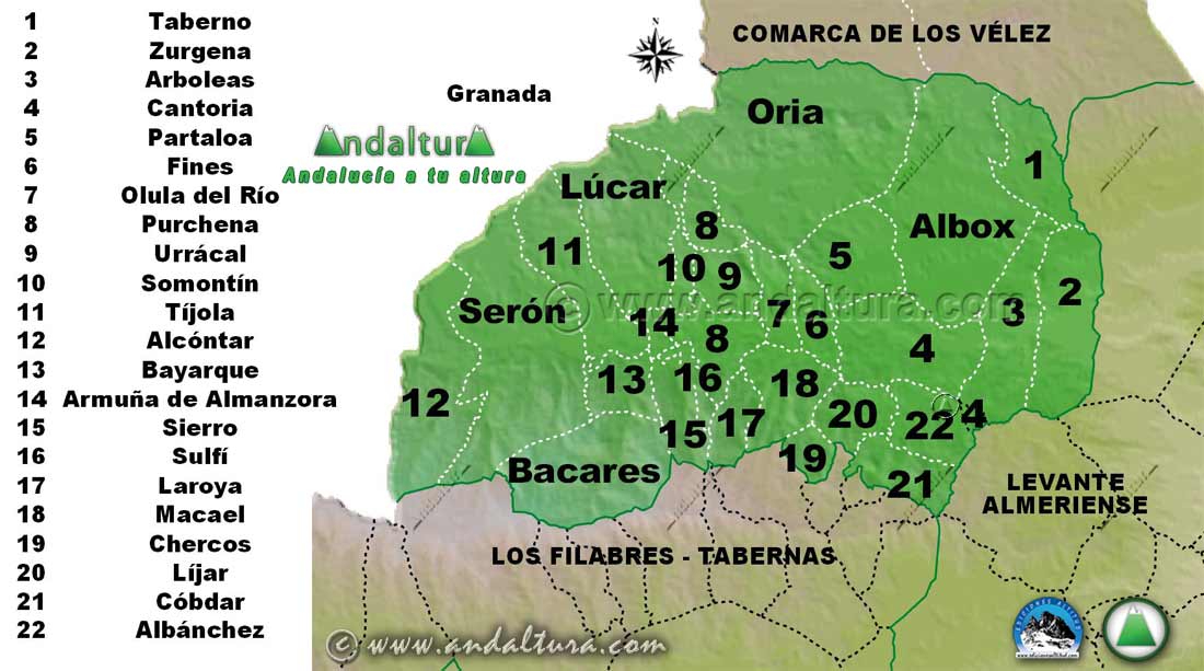 Mapa de la Comarca Valle del Almanzora: Municipios