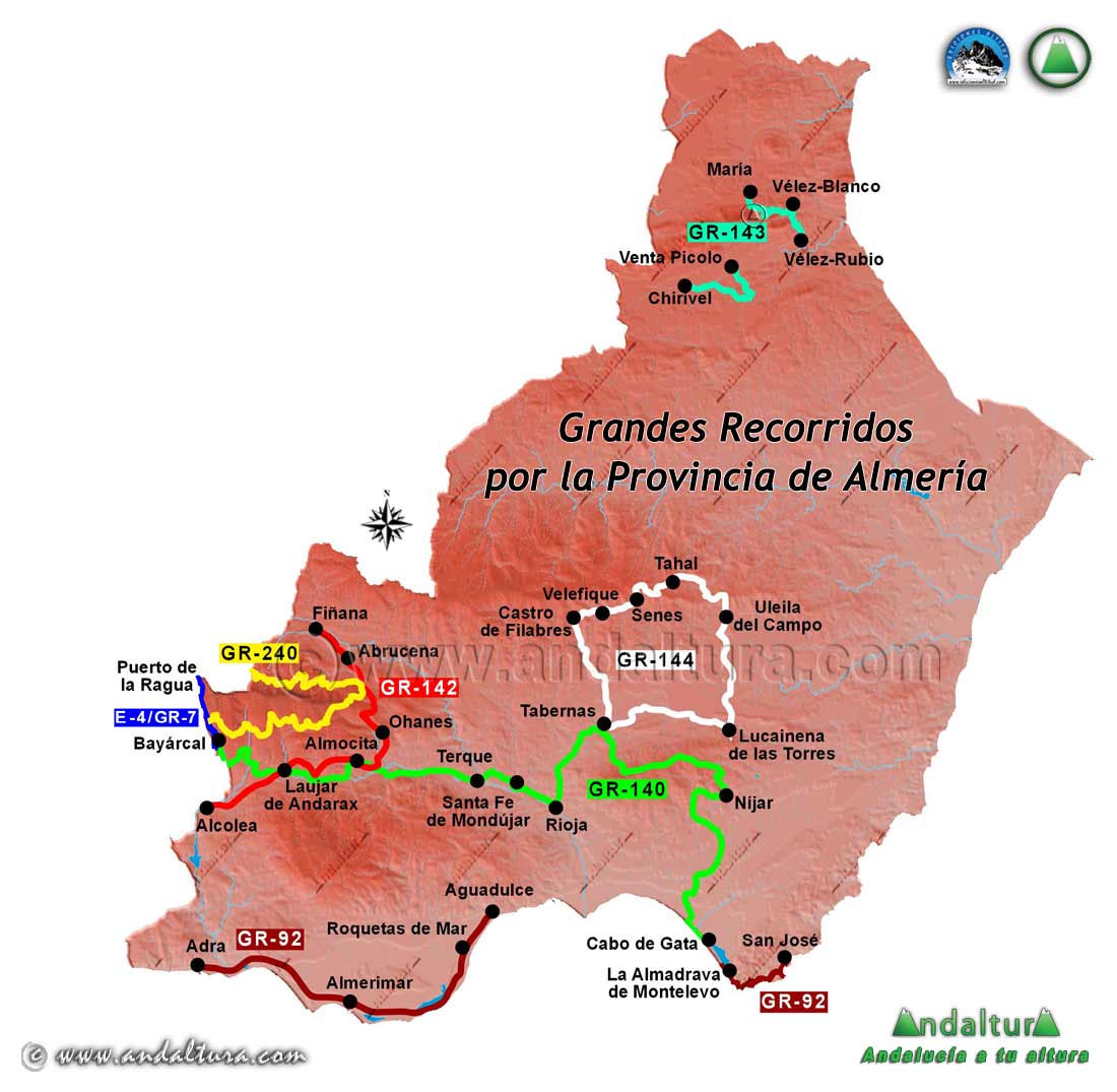 Grandes Recorridos - GR - de la Provincia de Almería: Mapa