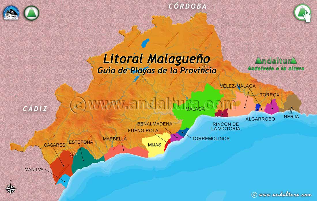 Mapa del Litoral y Guía de Playas de la provincia de Málaga
