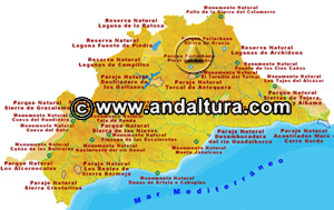 Mapa de los Espacios Naturales de Málaga para acceder a sus contenidos