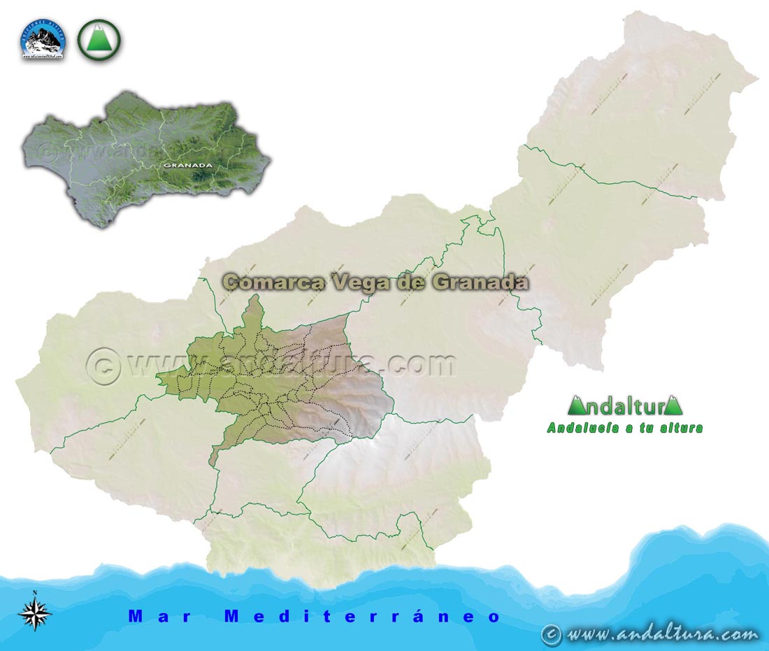 Comarca Vega de Granada: Mapa de Situación en la Provincia de Granada 2020