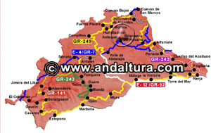Mapa de las Rutas de Senderismo por los Grandes Recorridos - GR- de Málaga para acceder a sus contenidos