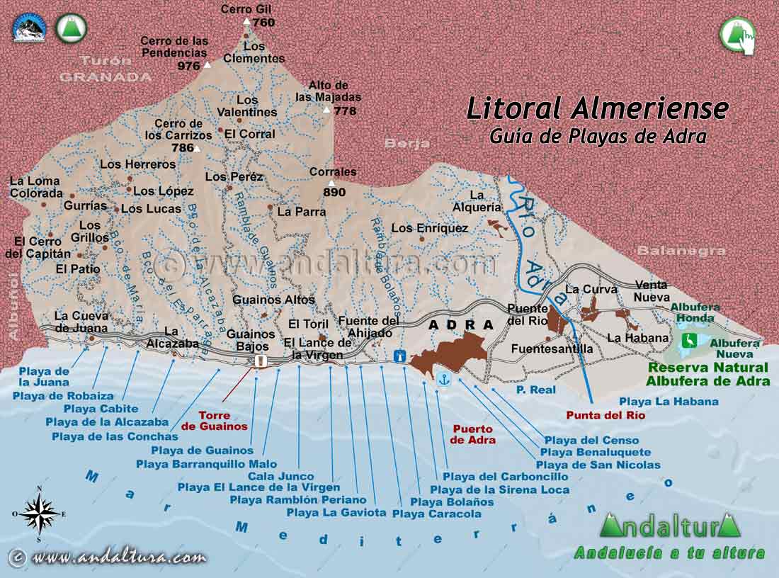 Mapa del Litoral y Guía de Playas de Adra