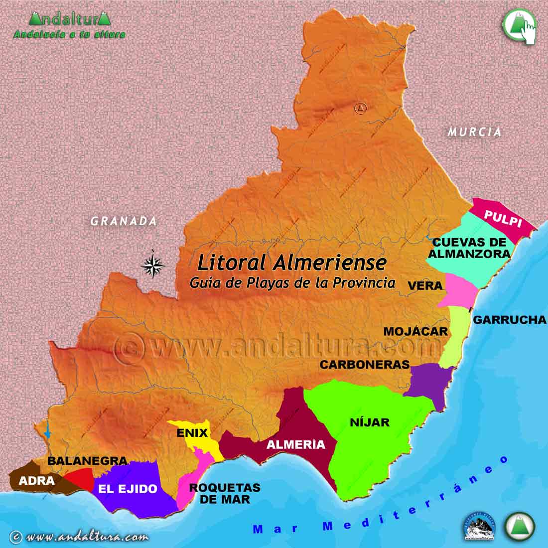 Mapa del Litoral y Guía de Playas de la provincia de Almería