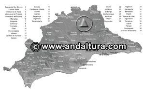 Mapa de Pueblos y Municipios de Málaga para acceder a sus contenidos