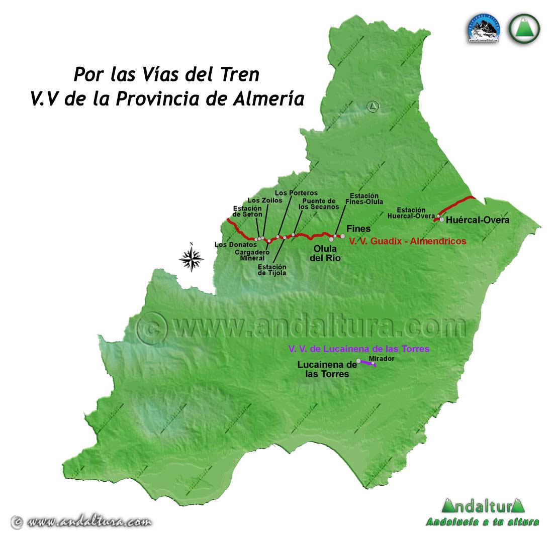 Mapa de las Vías Verdes de la Provincia de Almería
