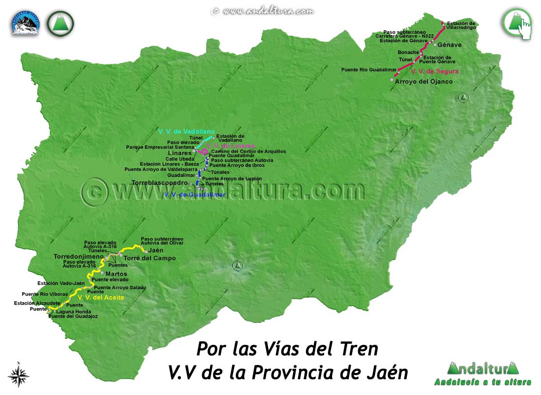 Mapa de las Vías Verdes de la Provincia de Jaén