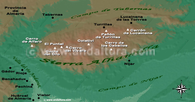 Recorte del Mapa de Almería y la Situación de la Sierra Alhamilla