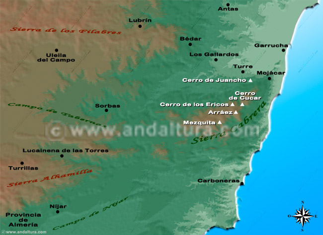 Recorte del Mapa de Almería y la Situación de la Sierra Cabrera