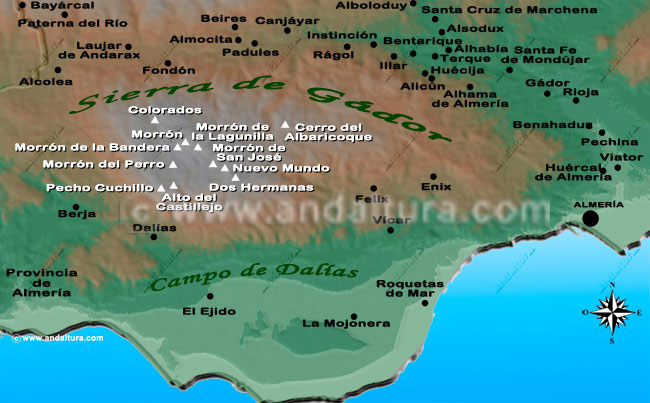 Recorte del Mapa de Almería y la Situación de la Sierra de Gádor