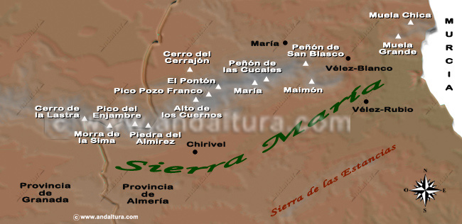 Recorte del Mapa de Almería y la Situación de Sierra María