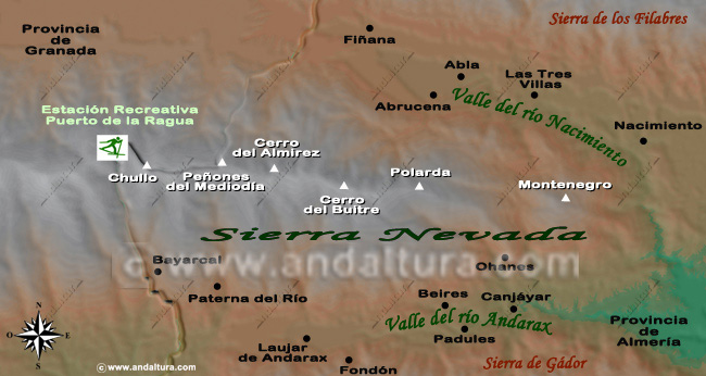 Recorte del Mapa de Almería y la Situación de Sierra Nevada