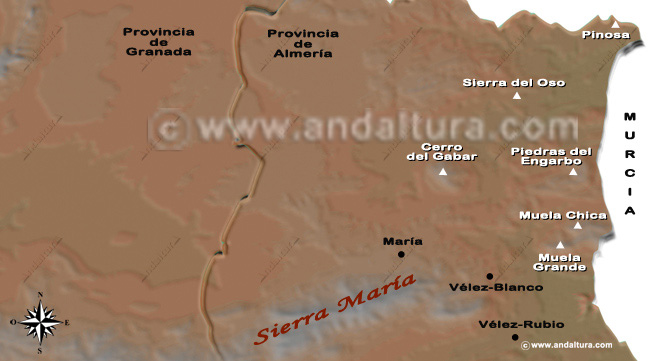 Recorte del Mapa de Almería y sus Sierras Nororientales