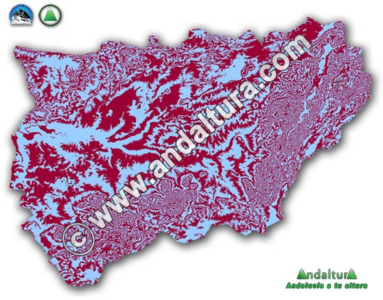 Mapa altitudinal de Jaén - Sublime Realidad - Rojo y celeste