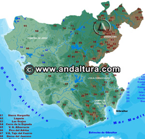Mapa del Relieve y Sierras de la Provincia de Cádiz: Acceso a los Contenidos