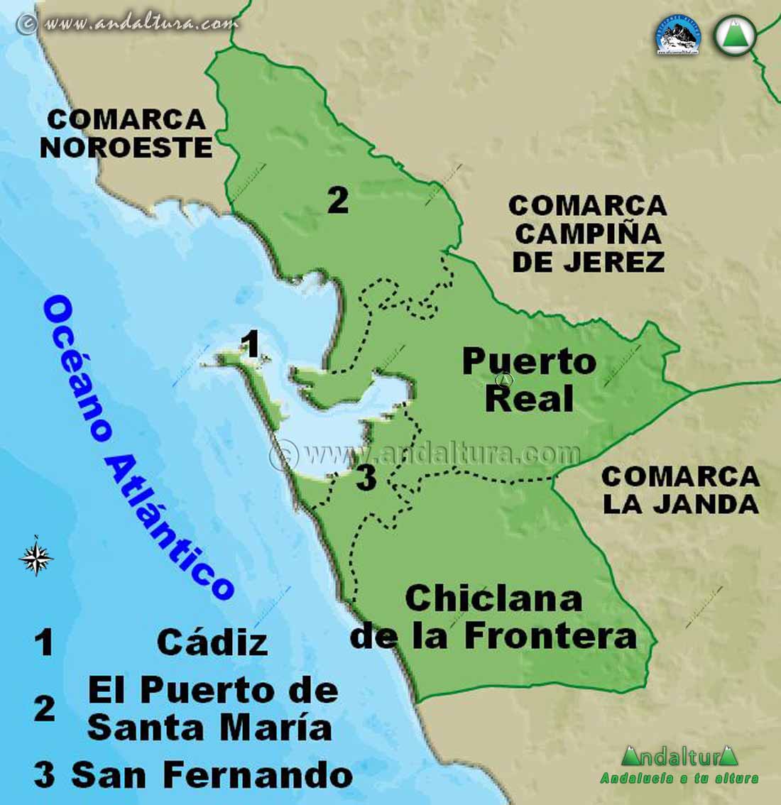 Mapa de los Municipios de la Comarca Bahía de Cádiz