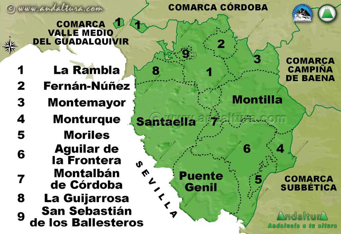 Mapa de los Municipios de la Comarca Campiña Sur