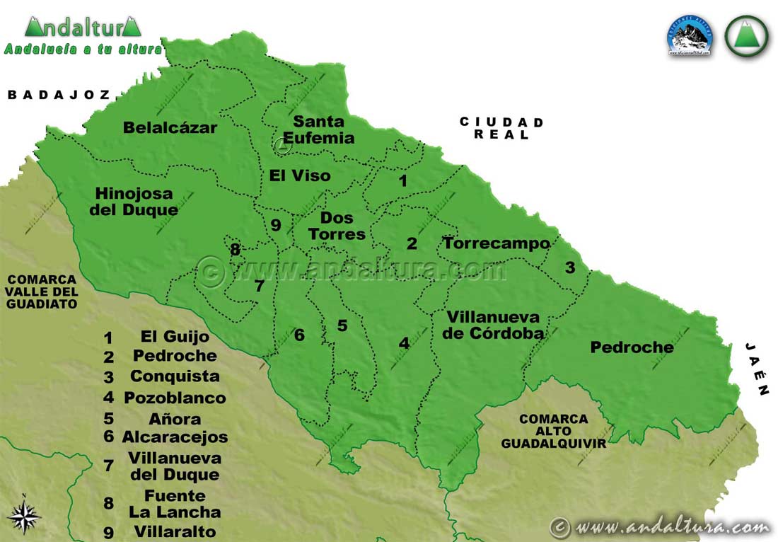Mapa de los Municipios de la Comarca de los Pedroches