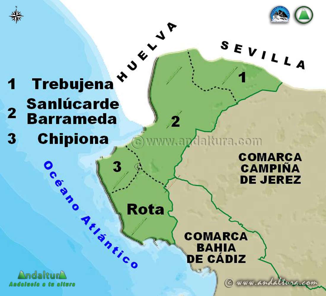 Mapa de los Municipios de la Comarca Costa Noroeste de Cádiz
