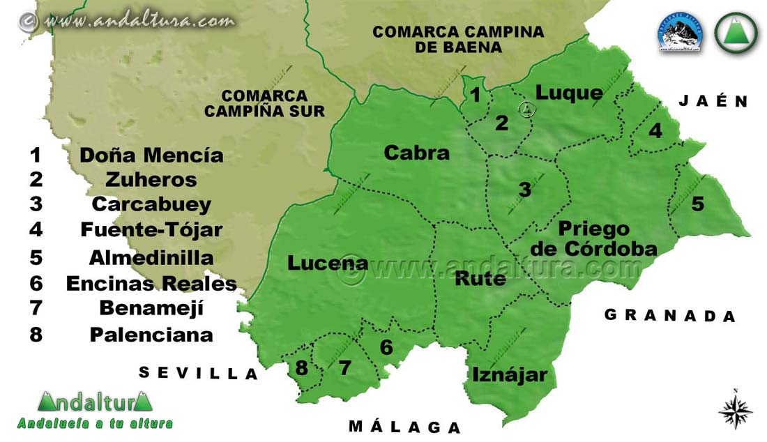 Mapa de los Municipios de la Comarca Subbética