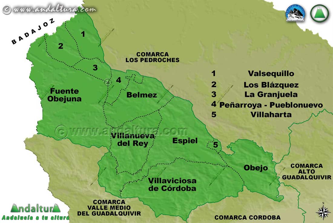 Mapa de los Municipios de la Comarca Valle del Guadiato