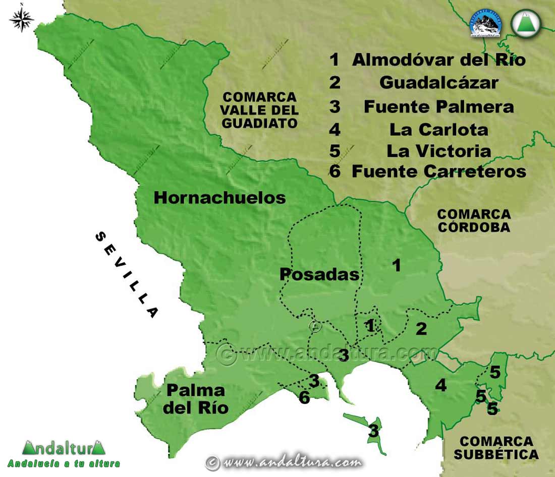Mapa de los Municipios de la Comarca Valle Medio del Guadalquivir
