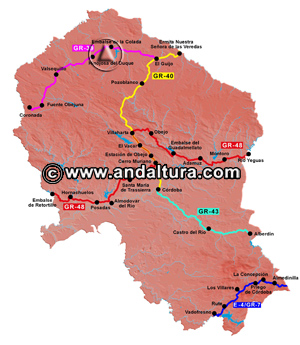 Mapa de los Grandes Recorridos - GR - de la Provincia de Córdoba: Acceso a los Contenidos