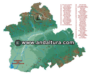 Mapa del Relieve y Sierras de la Provincia de Sevilla: Acceso a los Contenidos