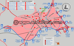 Mapa de accesos a la ciudad de Granada, la Alhambra y Sierra Nevada