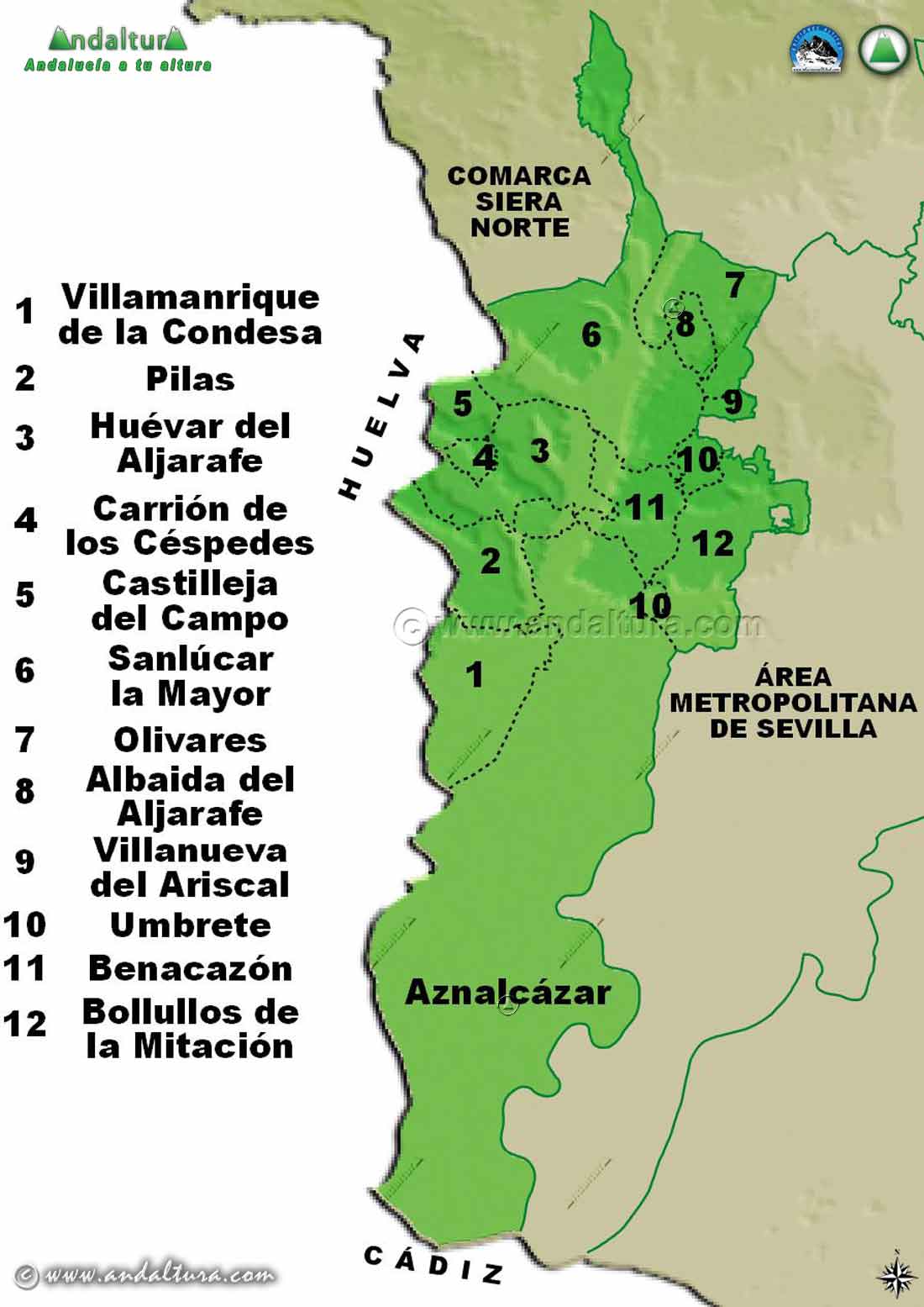 Mapa de los Municipios de la Comarca Aljarafe