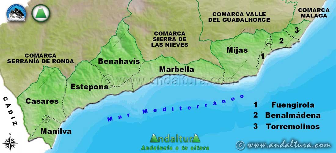 Mapa de los Municipios de la Comarca Costa del Sol Occidental