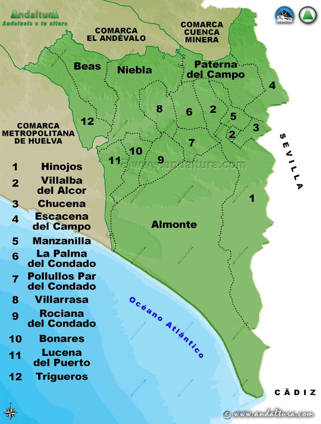 Mapa de los Municipios de la Comarca El Condado