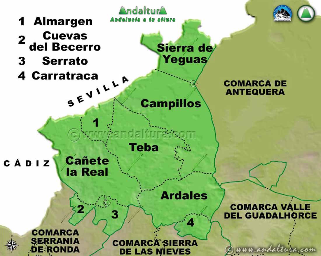 Mapa de los Municipios de la Comarca Guadalteba